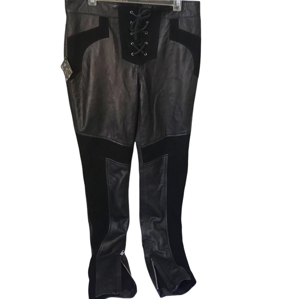 Nasty Gal NEW Leather Fabric Moto Lace-Up Front Pants Slim Ankle Zip Stretch XS